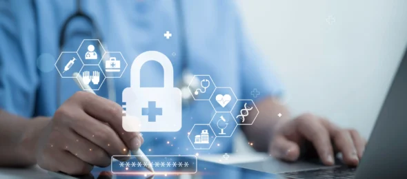 healthcare data security on a laptop